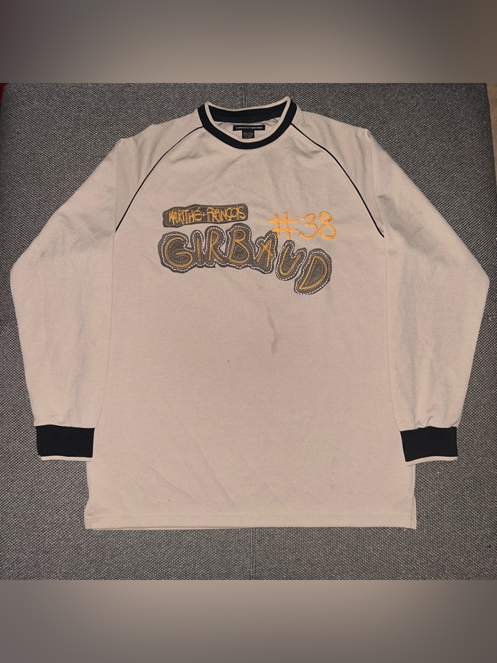 Rare 90s Marithe Francois Girbaud Beige Long Sleeve Shirt with Black Trim